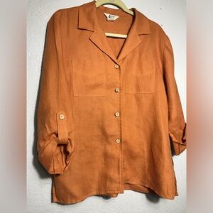 Joanne Scott Orange Linen Button Blouse 6
